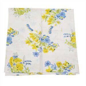 VERA NEUMANN Vintage 70' Tablecloth 51” x 53” Floral Fruits Yellow Blue Cotton